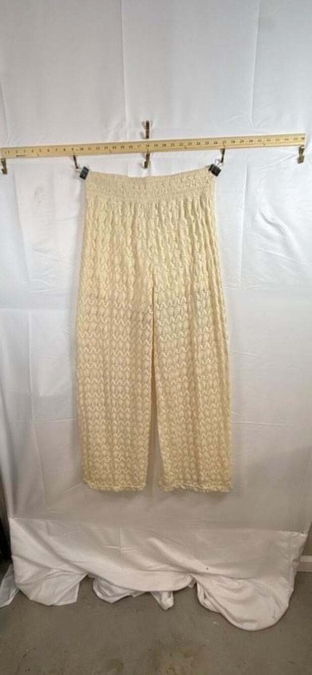Poof New York Womens Plus Size 1X Crochet Knit Wide Leg Pants Cream Boho Beach
